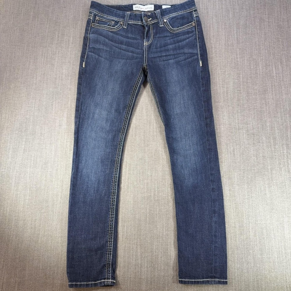 BKE Addison Jeans Womens 30 Blue Medium Wash Skinny Stretch Embroidered 32x30